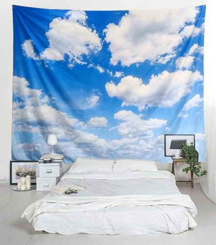 TUGCAY Blue Sky Tapestry White Cloud Tapestry Wall Hanging Ceiling Tapestries Clear Sunny Sky Clouds Backdrop Art Poster Wall Decor for Bedroom Living Room Dorm Kitchen Bathroom, 90x70 Inch - size: 90"L x 70"W