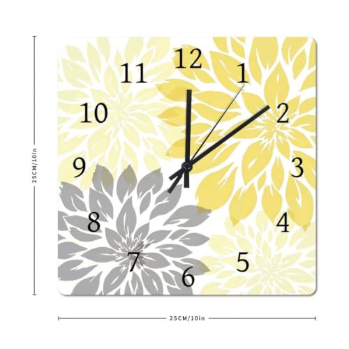 ArogGeld Modern Dahlia Flowers Yellow and Gray Grey Wooden Wall Clock - color: A11-3, size: 10x10in