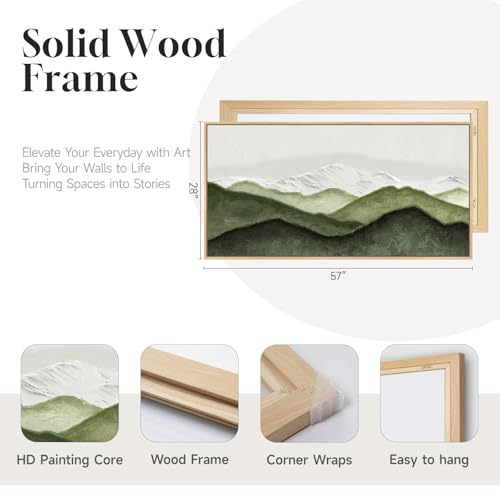 Extra Large Framed Sage Green Abstract Wall Art for Living Room, 60x30 Inch - color: Green White, size: 60"L x 30"W