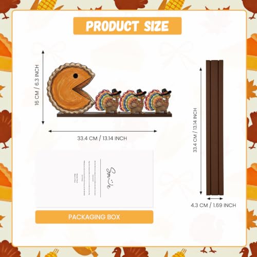 Smile Thanksgiving Wooden Standing Decor, Pumpkin Pie Turkey and Mini Turkeys Tiered Tray Tabletop Signs With Stands for Home And Party Decorations - style: Retro
