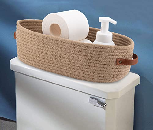 Storage Basket Boho Decor Baskets for Organizing Woven Decorative Basket for Countertop Toilet Paper Basket for Toilet Tank Top Shelf Basket with Handle Khaki - color: Khaki