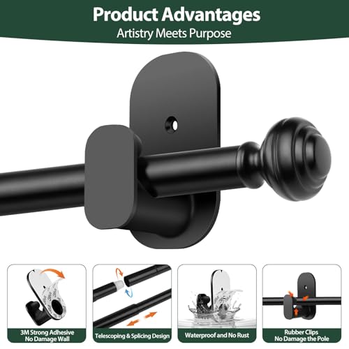 KAMANINA No Drill Curtain Rods for Windows 32 to 58 Inch, Adjustable, Black - color: Black, size: 32-58"