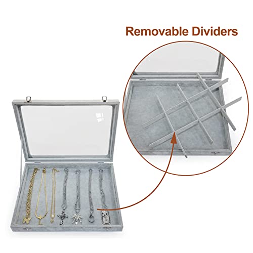 Removable 12 Grids Bracelet Organizer Box Ice Velvet Clear Lid - color: 12 Grids