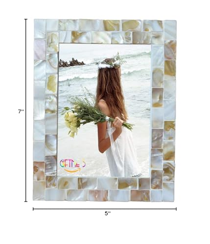 Picture Frame 5x7 Mother of Pearl Photo Frame,Beach Picture Frame Tabletop or Wall Hanging Display Frame(5x7 Natural White,1pc) - color: Natural White, size: 5x7 Inch