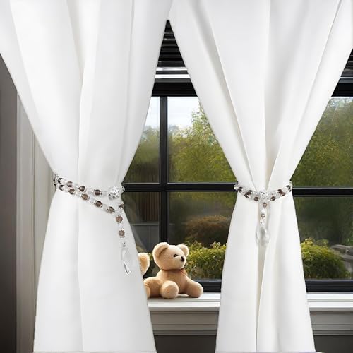SUQ I OME Luxury Crystal Beaded Magnetic Curtain Tieback, Gray - color: Gray