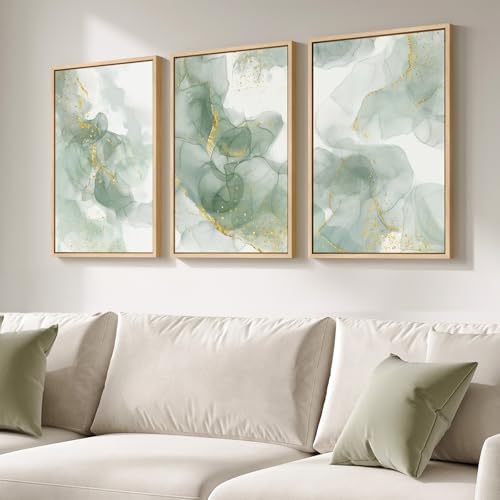 Framed Sage Green Abstract Wall Art for Bedroom, 3 Piece Set, Each 16x24 In - color: Glitter, size: 16" W x 24" H x 3pcs