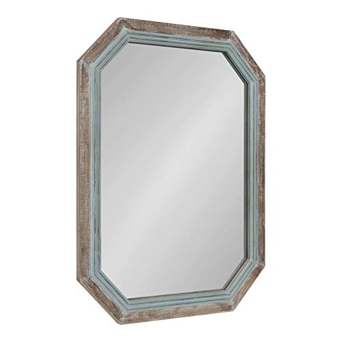 Kate and Laurel Palmer Large Rustic Octagon Wall Mirror, 36" x 28", Coastal Blue and Rustic Brown, Distressed Two-Tone Farmhouse Wall Accent - color: Blue
