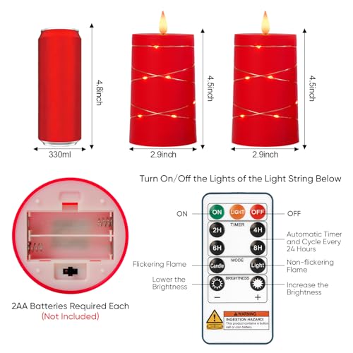 Raycare Red Battery Operated Flameless LED Pillar Candle with Remote Timer - color: 2pc-red