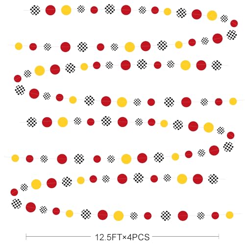 Racing Car Party Decorations Yellow Red Circle Dot with Checkered Printed Polka Dots Garland Streamer for Race Fans Birthday Wedding Shower Let's Go Racing Party Decor Supplies - color: Racing Car