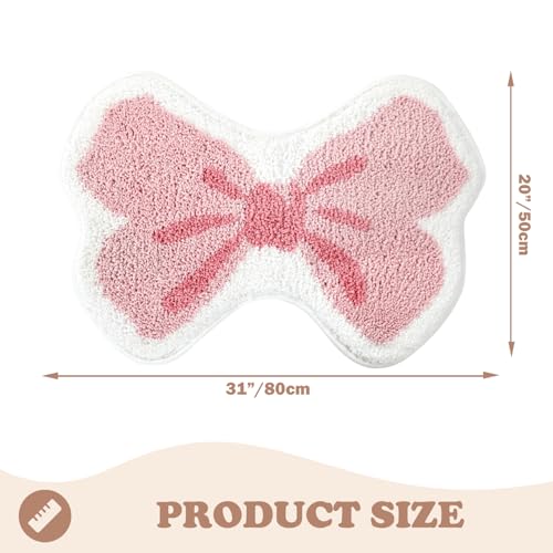 Absorbent Pink Bow Bath Rug, Extra Thick Bathroom Mat, Non-Slip Mat for Girls Bedroom, Machine Washable, Pink Cherry Butterfly, 20" X 31" - color: Pink Cherry Butterfly, size: 1'8" x 2'7" (Rectangular)