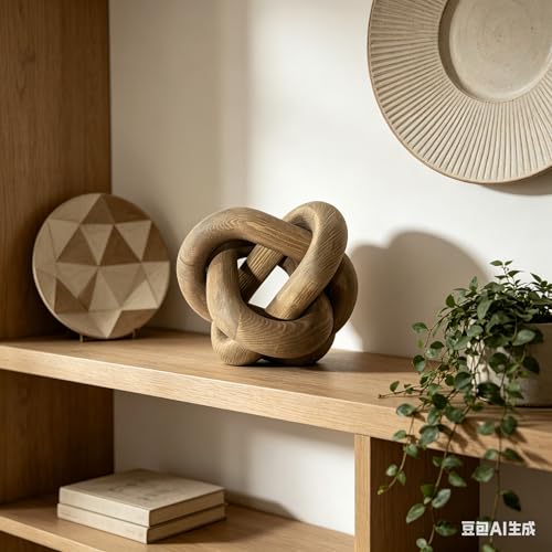 Wood Knot Decor -Coffee Table Decor Shelf Decor Table Books Hand Carved Home Decoration Boho Country Rustic Modern Shabby Chic Style Decor 3 Link Wooden Knot Chain Link Decor (Brown) - color: Brown