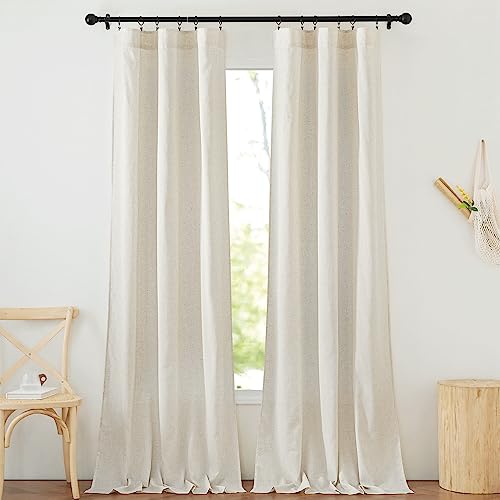 NICETOWN Flax Linen Curtains for Living Room, Rod Pocket & Back Tab Semi Sheer Window Treatments Privacy Added with Light Filtering for Bedroom/Living Room, Natural, W42 x L95, 2 Panels - color: Natural, size: 42"W x 95"L (Pack of 2)