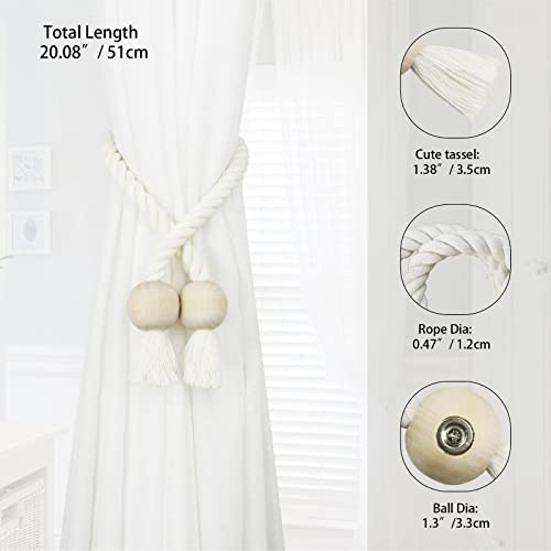 4 Pack Magnetic Curtain Tiebacks Cotton Hand Woven Tie Back Decorative Rope Holdbacks for Curtains Draperies No Tools Required, Cream - color: Cream