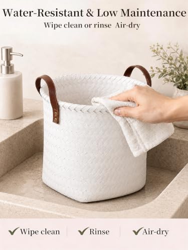 Wicker Storage Baskets, 4 Pack Woven Baskets for Shelves, White - color: Round White