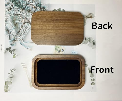 Wooden Jewelry Tray Small Trinket Dish with Velvet Surface Rings Earrings Dish Necklaces Bracelet Organizer Display Tray for Dresser Drawer Tabletop Birthday Gift(Rectangle) - size: Rectangle-Walnut