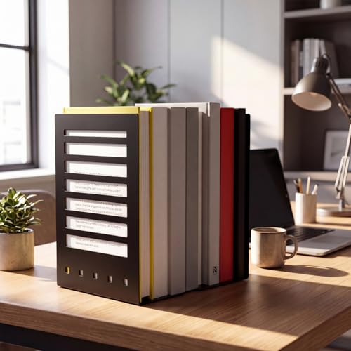 4 Pcs 10 Inch Heavy Duty Bookends Non-Skid Base Large Heavy Duty Book Ends Stopper for Books Office Vinyl Records Shelves Binders - color: Deep Black, size: 10 Inch
