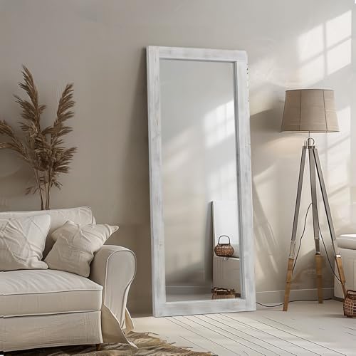 MELOMOIR Farmhouse Full Length Mirror Wood Frame 56"x21", Weathering White - color: Weathering White, size: 56"L x 21"W