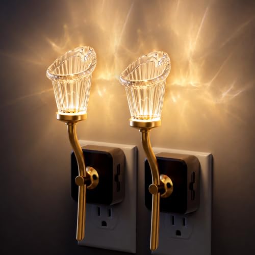 JandCase Night Light, Night Lights Plug into Wall, Glass Flower Nightlight - color: Calla lily
