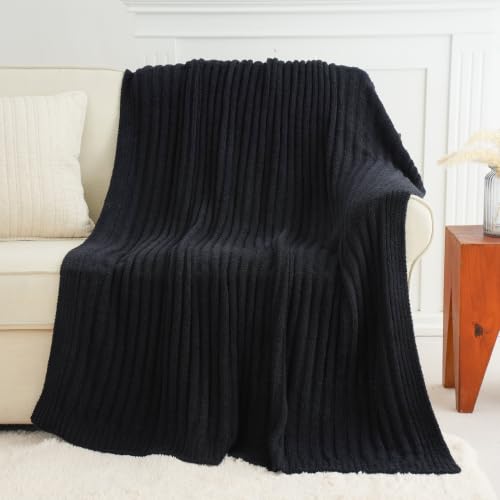 Battilo Black Throw Blanket for Couch, Soft Chenille Throw Blanket, 50"x60" - color: Black, size: 50"x60"
