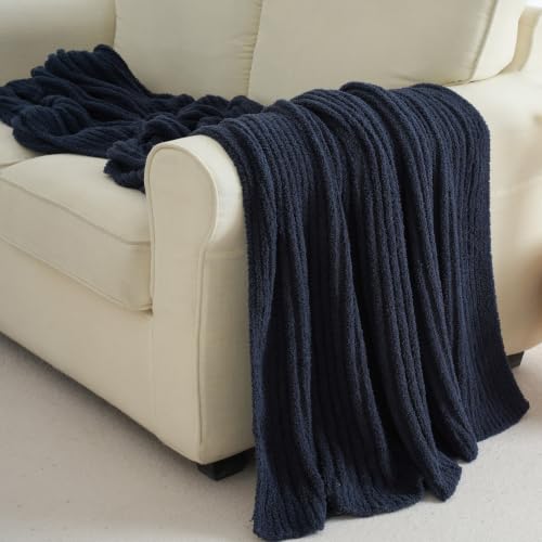 Battilo Navy Blue Throw Blanket for Couch, Cozy Knit Navy Throws, 60"x80" - color: Navy, size: 60"x80"