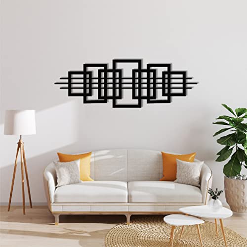 DEKADRON Squares Geometric Wall Art, Abstract Metal Wall Decor, Home Office Entryway Bedroom Living Room Decoration, Metal Wall Hangings, Modern Wall Sign, (Black, 46" W x 16" H / 118x40cm, Squares) - color: Black, size: 46"L x 16"W