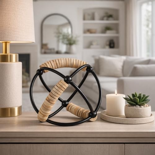 NESS AND JORD Metal, 9" Abacus Orb, Natural/Black - size: 9.0" H
