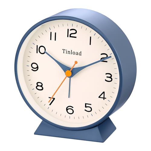 Tinload 4.5" Battery Operated Retro Analog Alarm Clock, Small Silent Bedside Desk Clock,Lighted on Demand, Battery Operated, Snooze, for Living Room, Bedroom, Bedside, Desk(Blue) - color: Z-blue