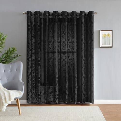 LinenZone 102 x 84 Lace Black Patio Door Curtains. (Fiona, 102 x 84 Black) - color: Black, size: 102"W x 84"L (Pack of 1)