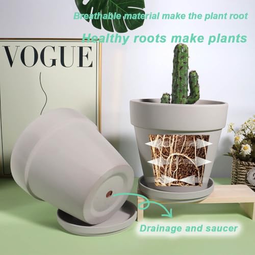 vensovo 5 Inch Grey Terracotta & Clay Pots with Saucer, 6 Pack - color: Gray