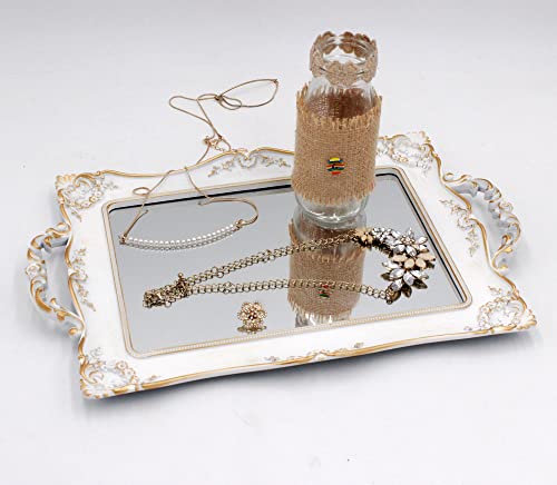 Tstarer Antique Decorative Pink Framed Square Mirror Tray (White) - color: White