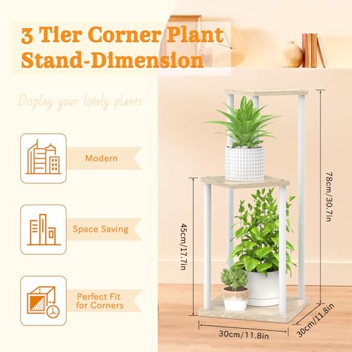 Oppro Plant Stand Indoor Outdoor,3 Tier Wood Metal Corner Flower Shelf | Planter Pot Holder, Multiple Modern Rack Aesthetic Organizer for Patio Orchid Office Porch Living Room Garden, White - color: White-3 Tier