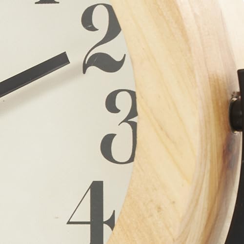 Deco 79 Wood Clock with Curved Black Metal Stand and Ball Details, 10" x 3" x 10", Light Brown