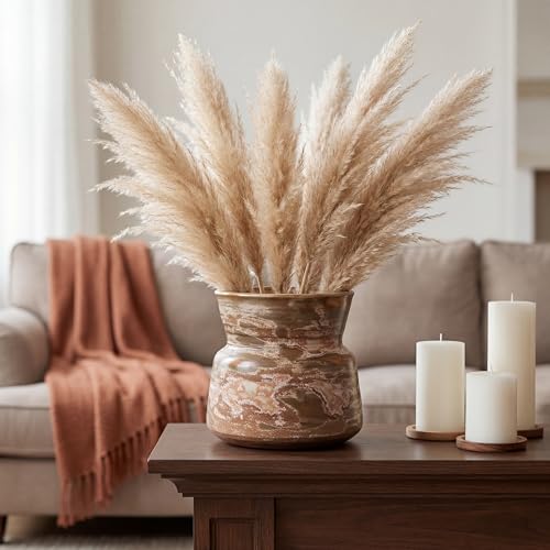 Rustic Farmhouse Ceramic Vase Home Decor (Brown Gray, Small) - color: Brown Gray