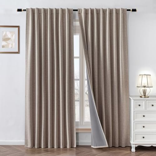 100% Blackout Curtain 108 inch Faux Linen (W70 x L108, Beige) - color: Beige, size: 70"W x 108"L (Pack of 1)