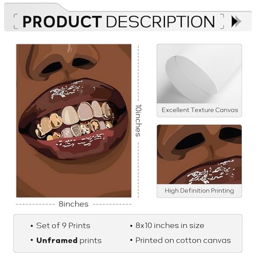 Black Woman Wall Art African American Women Canvas Poster Black Girl People Wall Decor Fashion Female Pictures Abstract Painting Boho Prints Urban Artwork for Bedroom Bathroom 8x10x9 Inch Unframed - color: Black Teeth Prints, size: 8"x10" Unframed