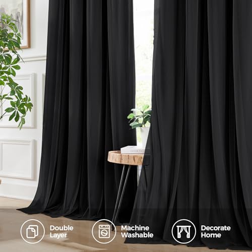 100% Blackout Curtains for Bedroom, Double Layer Black 96" L - color: Black, size: 52"W x 96"L (Pack of 2)