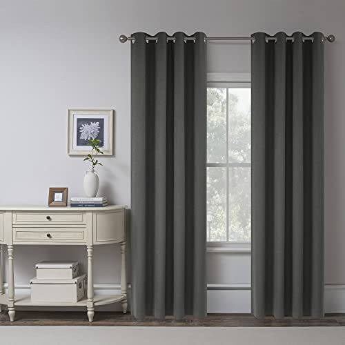 Charcoal Grey 100% Blackout Linen Curtains 102 Inches Long 2 Panels for Bedroom,Modern Village Full Black Out Room Darkening Thermal Insulated Window Curtain Panels W50 x L102 Inch Length - color: Charcoal Grey, size: 50"W x 102"L (Pack of 2)