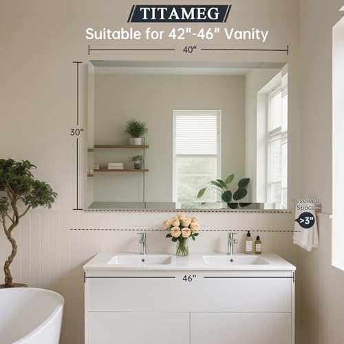 30x40 Inch Frameless Wall Mirror with 1" Beveled Edge, Frameless Rectangle Mirror for Bathroom, Vanity, Living Room - size: 30"L x 40"W