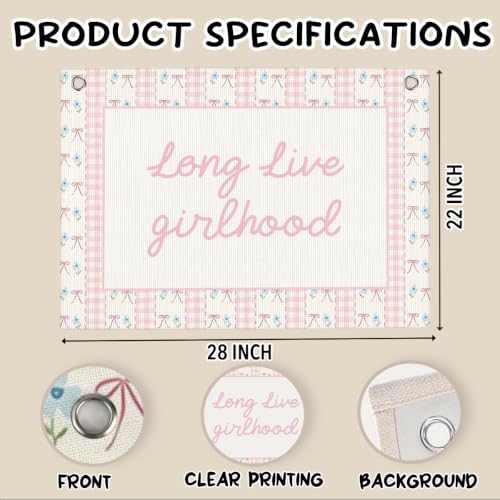 Little Girl Room Decor Long Live Girlhood Linen Banner Wall Decor 30x20 ln - color: Long