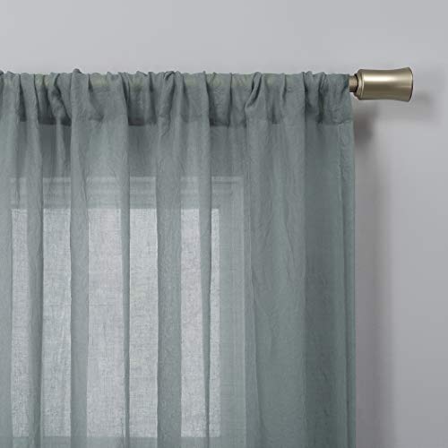 No. 918 Genevieve 2-pack 2-pack Linen Weave Sheer Semi-Sheer Grommet Curtain Panel Pair, 50" x 84", Harbor - color: Harbor, size: 50"W x 84"L (Pack of 2)