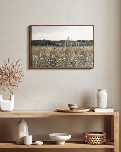 InSimSea Framed Canvas Wall Art Vintage Decor, Large Wall Art, Meadow with Flowers Landscape Wall Art Prints, Modern Farmhouse Cottagecore Bedroom Bathroom Office Decoration, 20"x30" - color: Champ Fleuri, size: 30"L x 20"W
