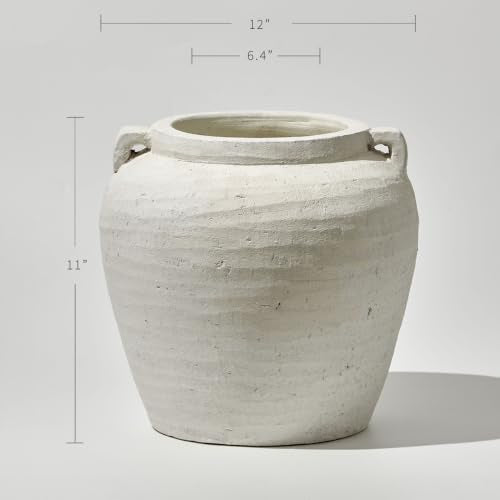 LB2 White Ceramic Large Vase, 11.2" Tall Zen Style vase, Terra Cotta Pitcher, Distressed Farmhouse Decor, Pottery Decorative Flower for Home Décor - color: E - White 11.2"