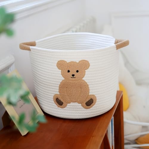 Cotton Rope Basket Toy Storage Baskets for kids Laundry Hamper, Gift Basket Empty Baby Shower Baskets with Handles, Cute Bins Blanket Stuffed Animal Storage for Nursery, Living Room Decor, Bear - color: Bear, size: Medium