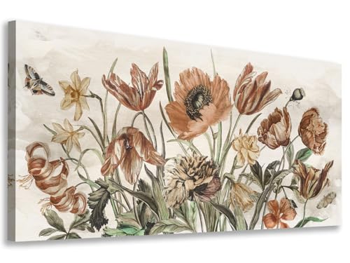 yearainn Rustic Floral Canvas Wall Art - Warm Earthy Tones Flowers Pictures Wall Decor Farmhouse Painting Artwork Elegant Botanical Prints for Living Room Bedroom Home Decor Ready to Hang 58" x 29" - color: Rustic Floral, size: 58"L x 29"W