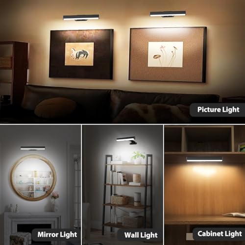 EUIOKUN 2PACK Picture Lights LED Battery Operated Wall Light for Paintings - size: 2Pack Black