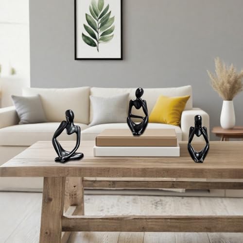3pcs Thinker Statue Abstract Art Thinker Figurines Black Home Decor for Living Room, Office, Coffee Table, Bookshelf Decoration, Housewarming Gifts - color: Black