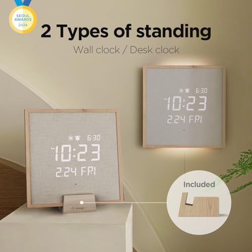 mooas Wooden Frame LED Silent Wall Clock (Wooden Frame Light Brown) - color: Wooden Frame Light Brown