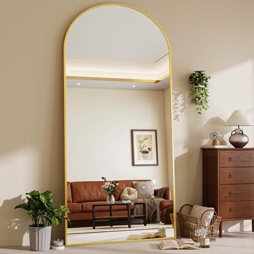 71" x 26" Arched Mirror Full Length, Standing Floor Mirror - color: Gold, size: 71"L x 26"W