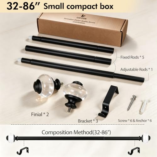USFOOK Curtain Rods, Drapery Rods for Windows 48 to 84, Matte Black - color: Matte Black, size: 48-84"