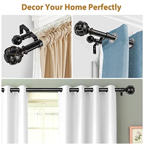 KAMANINA Double Curtain Rod 32 to 58 Inch, Adjustable Drapery Rods, Black - color: Black, size: 32-58"